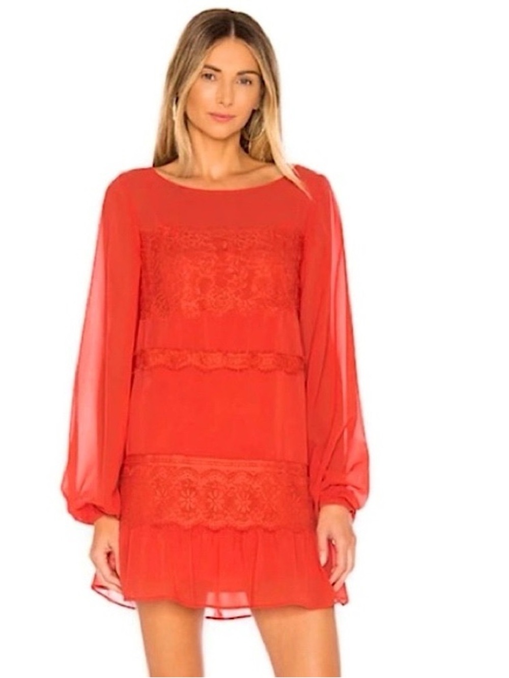 Lovers + Friends Red Lace-Trim Mini Dress